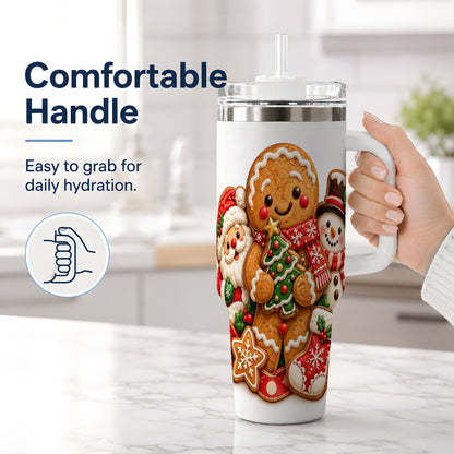 #pl[40oz|White] Gingerbread Christmas Handled Tumbler, 40oz Festive Drinkware