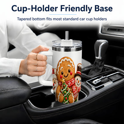 Gingerbread Christmas Handled Tumbler, 40oz Festive Drinkware