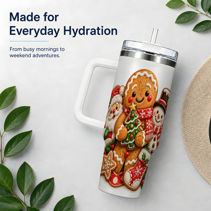 Gingerbread Christmas Handled Tumbler, 40oz Festive Drinkware