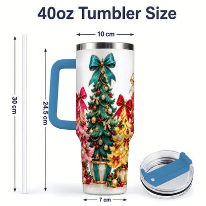 #pl[40oz|Blue] Colorful Christmas Trees Handled Tumbler, 40oz Holiday Drinkware