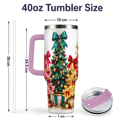 #pl[40oz|Pink] Colorful Christmas Trees Handled Tumbler, 40oz Holiday Drinkware