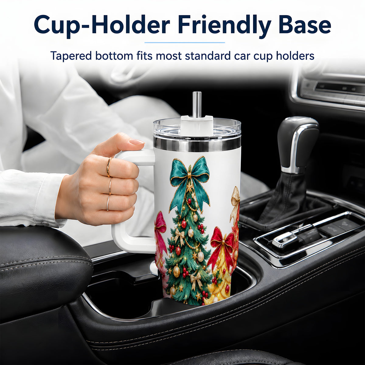 Colorful Christmas Trees Handled Tumbler, 40oz Holiday Drinkware