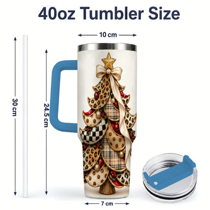 #pl[40oz|Blue] Leopard Print Christmas Tree Handled Tumbler, 40oz Holiday Drinkware