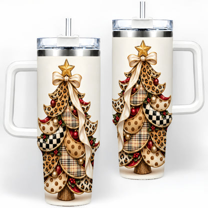 Leopard Print Christmas Tree Handled Tumbler, 40oz Holiday Drinkware