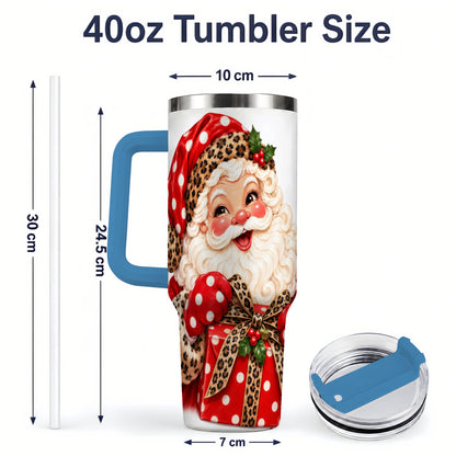 #pl[40oz|Blue] Leopard Print Santa Handled Tumbler, 40oz Christmas Drinkware