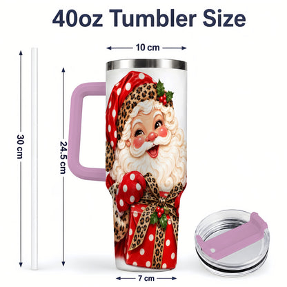 #pl[40oz|Pink] Leopard Print Santa Handled Tumbler, 40oz Christmas Drinkware