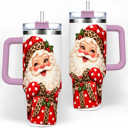 #pl[40oz|Pink] Leopard Print Santa Handled Tumbler, 40oz Christmas Drinkware