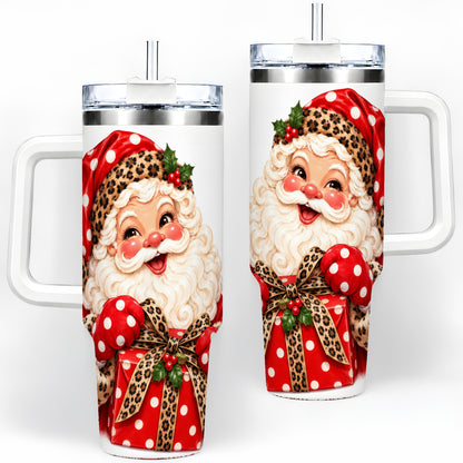 Leopard Print Santa Handled Tumbler, 40oz Christmas Drinkware