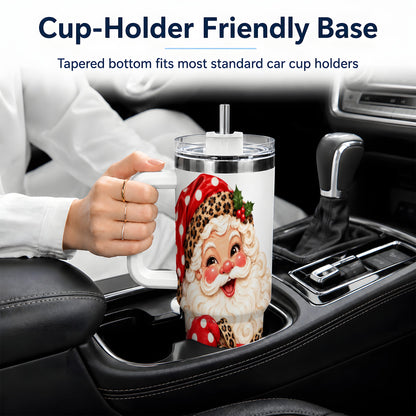 Leopard Print Santa Handled Tumbler, 40oz Christmas Drinkware