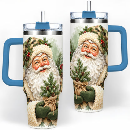 #pl[40oz|Blue] Camouflage Santa Claus 40oz Handled Tumbler, Woodland Holiday Design