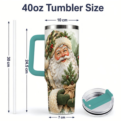 #pl[40oz|Green] Camouflage Santa Claus 40oz Handled Tumbler, Woodland Holiday Design