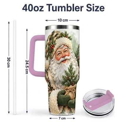 #pl[40oz|Pink] Camouflage Santa Claus 40oz Handled Tumbler, Woodland Holiday Design