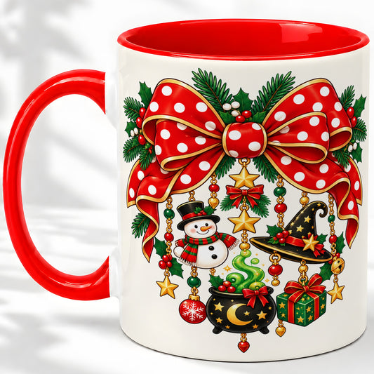 Witch Hat Christmas Bow Accent Mug, Ceramic Holiday Coffee Cup
