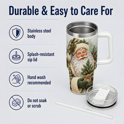 Camouflage Santa Claus 40oz Handled Tumbler, Woodland Holiday Design