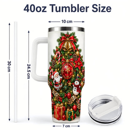 #pl[40oz|White] Leopard Ribbon Christmas Tree 40oz Handled Tumbler, Festive Holiday Art
