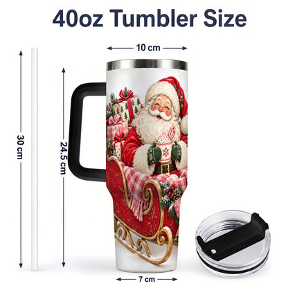 #pl[40oz|Black] Santa Christmas Sleigh 40oz Handled Tumbler, Festive Cocoa Cup Design