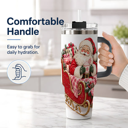 #pl[40oz|Black] Santa Christmas Sleigh 40oz Handled Tumbler, Festive Cocoa Cup Design