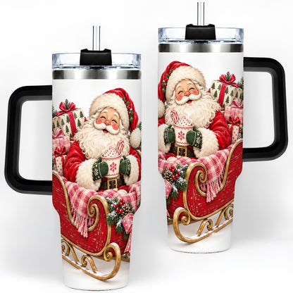 #pl[40oz|Black] Santa Christmas Sleigh 40oz Handled Tumbler, Festive Cocoa Cup Design
