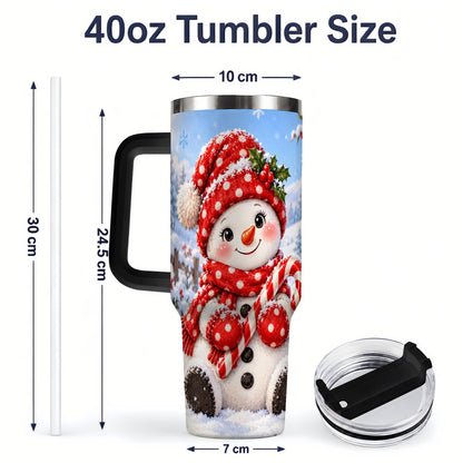 #pl[40oz|Black] Cute Christmas Snowman 40oz Handled Tumbler, Red Polka Dot Holiday Art