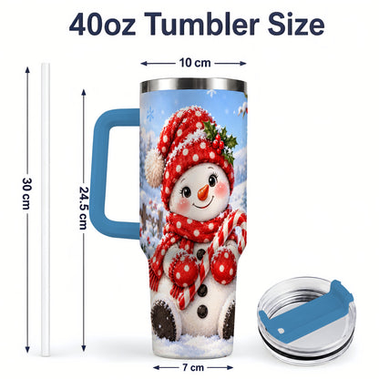 #pl[40oz|Blue] Cute Christmas Snowman 40oz Handled Tumbler, Red Polka Dot Holiday Art
