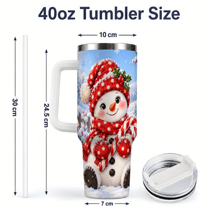 #pl[40oz|White] Cute Christmas Snowman 40oz Handled Tumbler, Red Polka Dot Holiday Art