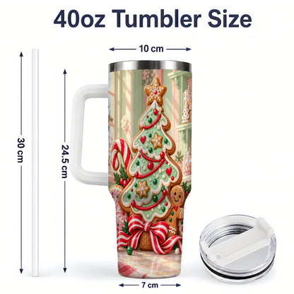 #pl[40oz|White] Gingerbread Christmas Cookies 40oz Handled Tumbler, Holiday Cookie Tree