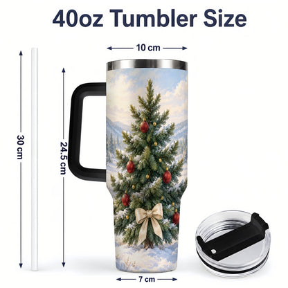 #pl[40oz|Black] Snowy Christmas Tree 40oz Handled Tumbler, Winter Landscape Artwork