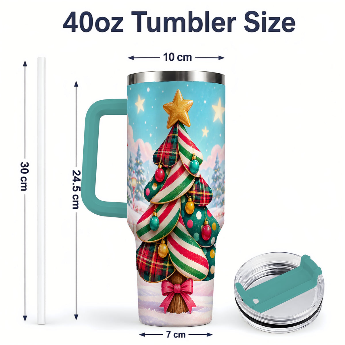 #pl[40oz|Green] Plaid Christmas Tree 40oz Handled Tumbler, Festive Winter Drinkware