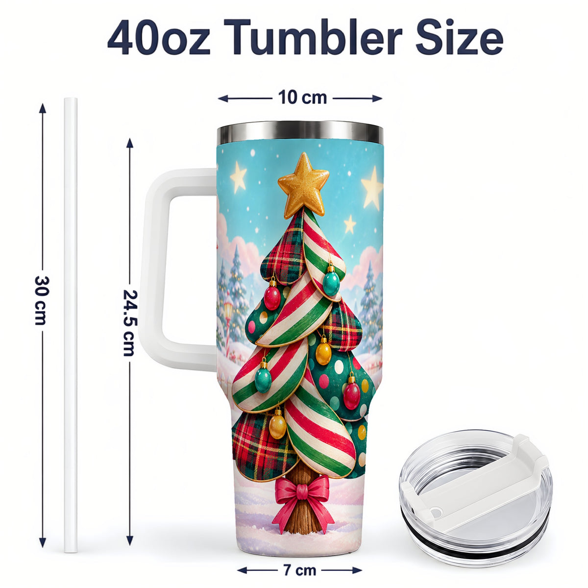 #pl[40oz|White] Plaid Christmas Tree 40oz Handled Tumbler, Festive Winter Drinkware