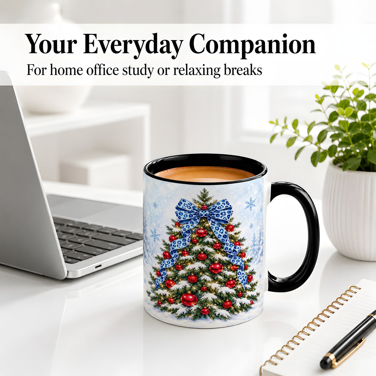#pl[11oz|Black] Blue Leopard Christmas Tree Accent Mug, Ceramic Holiday Coffee Cup