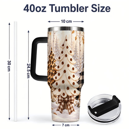 #pl[40oz|Black] Leopard Print Christmas Trees 40oz Handled Tumbler, Winter Tree Art