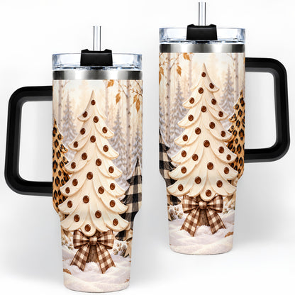 #pl[40oz|Black] Leopard Print Christmas Trees 40oz Handled Tumbler, Winter Tree Art