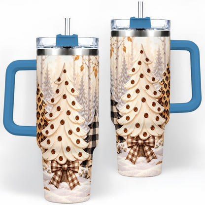 #pl[40oz|Blue] Leopard Print Christmas Trees 40oz Handled Tumbler, Winter Tree Art