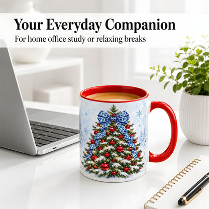#pl[11oz|Red] Blue Leopard Christmas Tree Accent Mug, Ceramic Holiday Coffee Cup