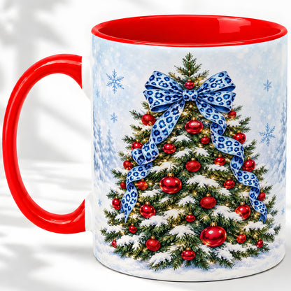 Blue Leopard Christmas Tree Accent Mug, Ceramic Holiday Coffee Cup