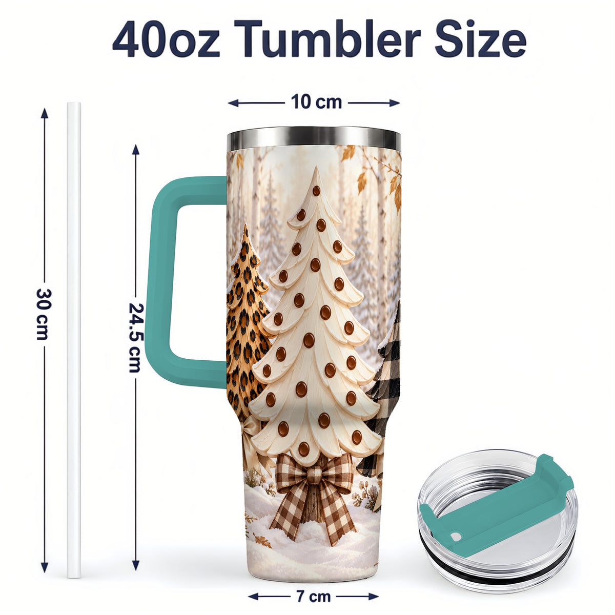 #pl[40oz|Green] Leopard Print Christmas Trees 40oz Handled Tumbler, Winter Tree Art