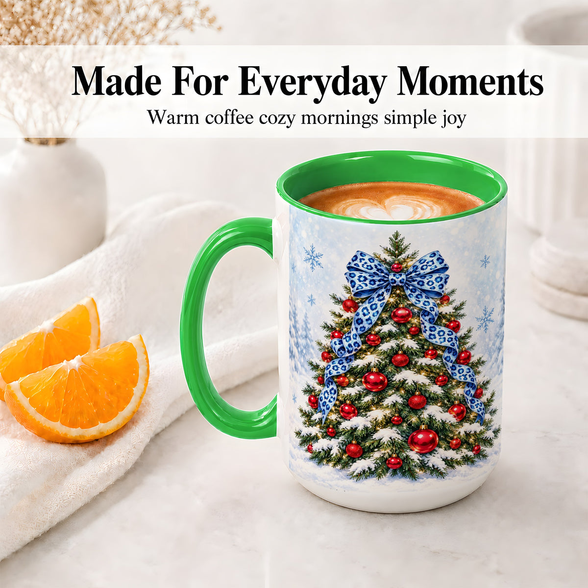 #pl[15oz|Green] Blue Leopard Christmas Tree Accent Mug, Ceramic Holiday Coffee Cup