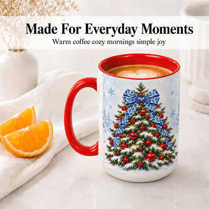#pl[15oz|Red] Blue Leopard Christmas Tree Accent Mug, Ceramic Holiday Coffee Cup