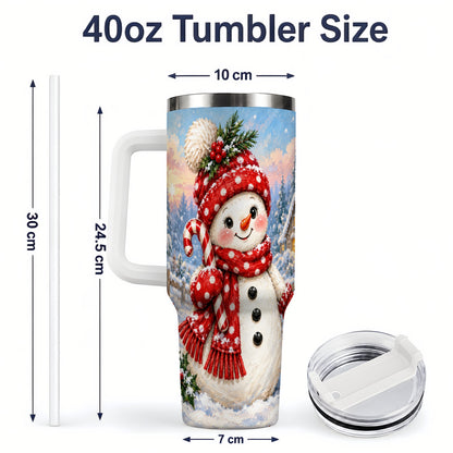 #pl[40oz|White] Cute Christmas Snowman 40oz Handled Tumbler, Candy Cane Winter Art