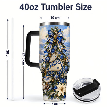 #pl[40oz|Black] Kentucky Christmas Tree 40oz Handled Tumbler, Blue Holiday Artwork