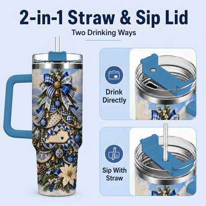 #pl[40oz|Blue] Kentucky Christmas Tree 40oz Handled Tumbler, Blue Holiday Artwork