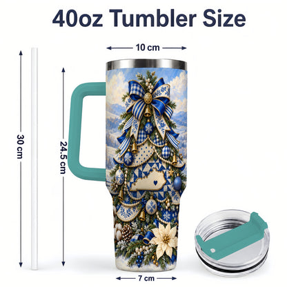 #pl[40oz|Green] Kentucky Christmas Tree 40oz Handled Tumbler, Blue Holiday Artwork