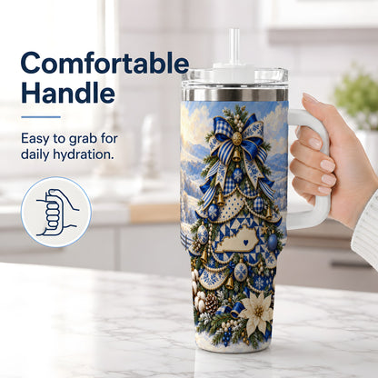 #pl[40oz|White] Kentucky Christmas Tree 40oz Handled Tumbler, Blue Holiday Artwork