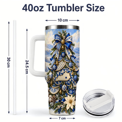 #pl[40oz|White] Kentucky Christmas Tree 40oz Handled Tumbler, Blue Holiday Artwork