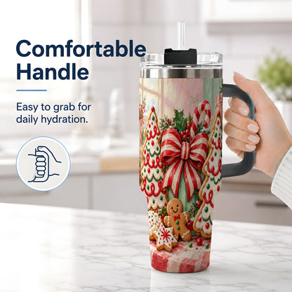 #pl[40oz|Black] Christmas Tree Cookies 40oz Handled Tumbler, Sweet Holiday Artwork