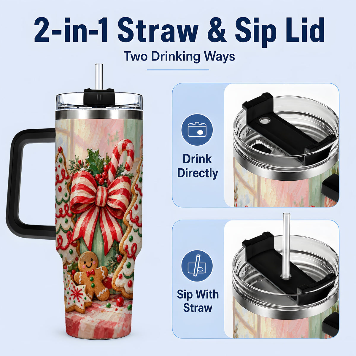 #pl[40oz|Black] Christmas Tree Cookies 40oz Handled Tumbler, Sweet Holiday Artwork