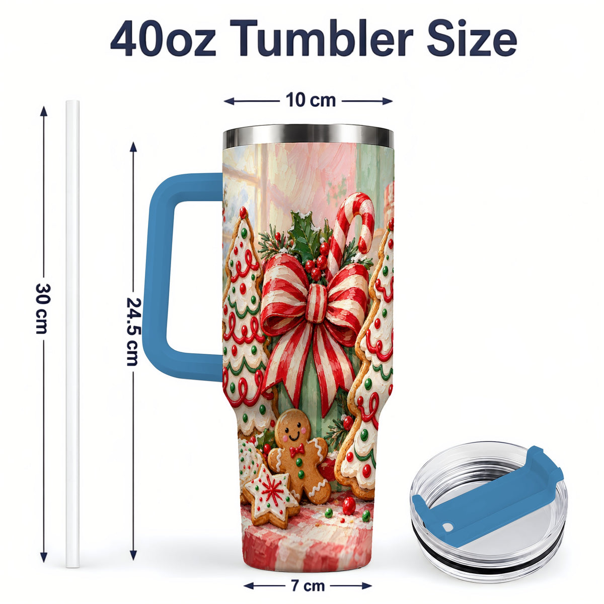 #pl[40oz|Blue] Christmas Tree Cookies 40oz Handled Tumbler, Sweet Holiday Artwork