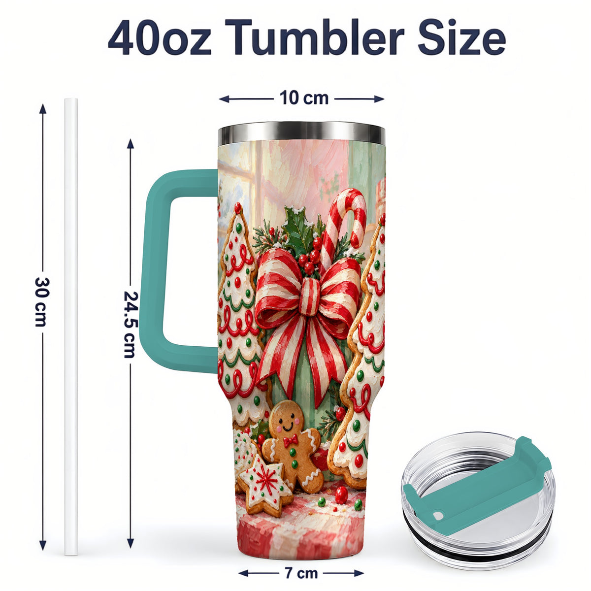 #pl[40oz|Green] Christmas Tree Cookies 40oz Handled Tumbler, Sweet Holiday Artwork