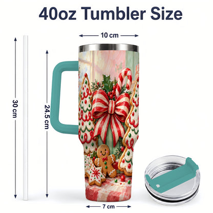 #pl[40oz|Green] Christmas Tree Cookies 40oz Handled Tumbler, Sweet Holiday Artwork
