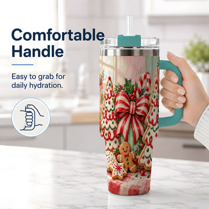 #pl[40oz|Green] Christmas Tree Cookies 40oz Handled Tumbler, Sweet Holiday Artwork